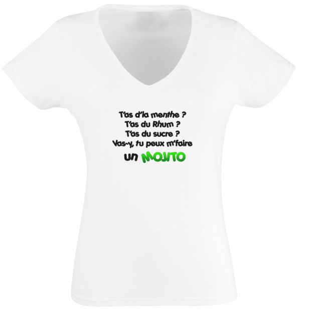 T shirt femme col V original sur le Mojito