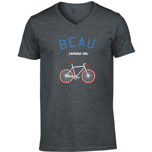 Tshirt Beau comme un vélo col V homme gris